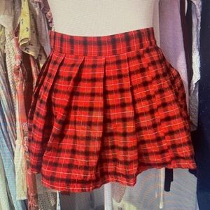 Chic Red Plaid Skater Skirt